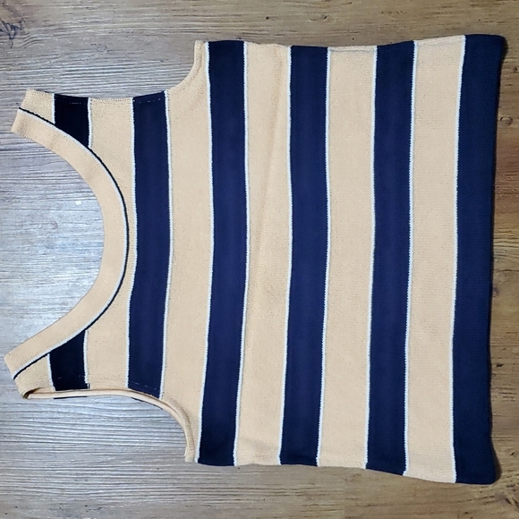 St John knit peach navy striped tank top sweater euc - Picture 7 of 7